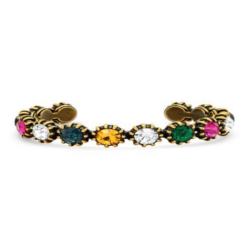 2021 Most Luxury Gucci Multicolor Crystal Aged Yellow Gold Women Cuff Bangle Top Sell Jewelry Online