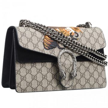 Gucci Dionysus Bee Design Black Suede Leather GG Supreme Canvass Ladies Flap Shoulder Bag Online