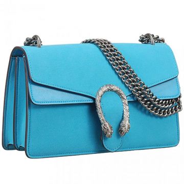 Best Seller Gucci Dionysus GG Double Chain Straps Blue Suede Leather Shoulder Bag Same-colored Leather Trim