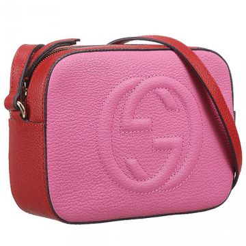 Best Price Gucci Soho Pink & Red Zipper Top Double G Detail Ladies Disco Bag With Curved Edge