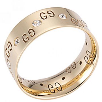 Quality Gucci Replica Gold Ring Delicate Diamonds Studs GG Logo Engraved Low Price Online