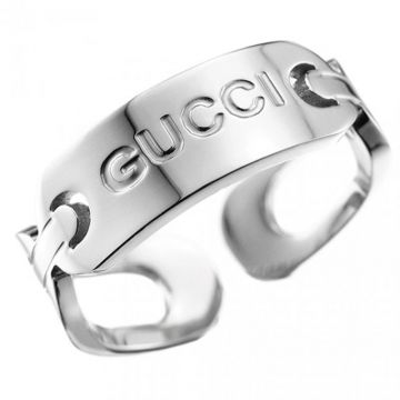 Cheap Gucci Silver Cutwork Brand Logo Opening Ring Best Price Latest Collection
