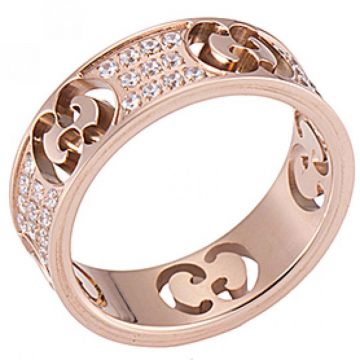 Delicate Gucci Icon Stardust GG Cutwork Diamonds Embellished Rose Gold Ring Sale Price 163043 I19C0 5761
