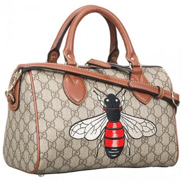 Gucci Animalier Brown Boston Bag Bee Motif Double Zipper Closure Australia Online