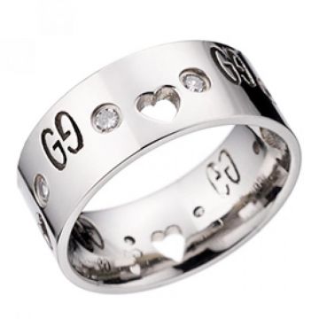 Most Popular Gucci 925 Sterling Silver Replica Ring Heart Cutwork GG Logo Engraved Crystal Stud Best Gift