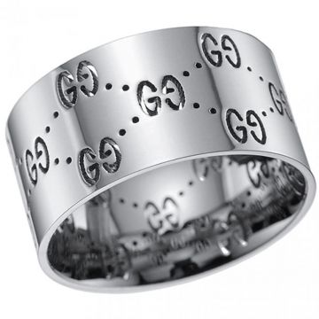 Best Replica Gucci Silver Interlocking GG Motif Icon Engraved Ring With Gift Box 