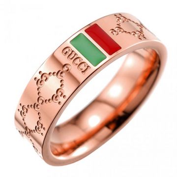 Simple Gucci Rose Gold Green And Red Web Details Icon Engraved Brand Logo Ring On Sale