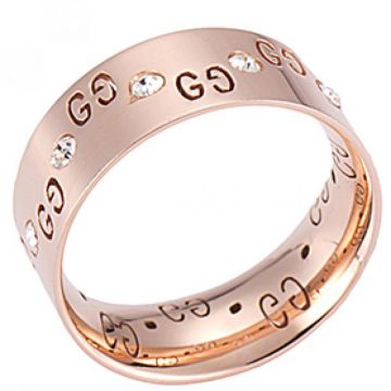 Fashion Gucci  Rose Gold GG Logo Engraved Crystals Studs Ring For Ladies USA