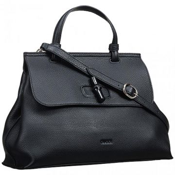 High Quality Gucci Bamboo Daily Foldable Gussets Fashion Turn-lock Black Leather Shoulder Bag 