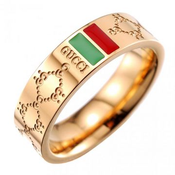Trendy Gucci  Green And Red Web Details GG Motif Icon Engraved  Gold Ring Best Price