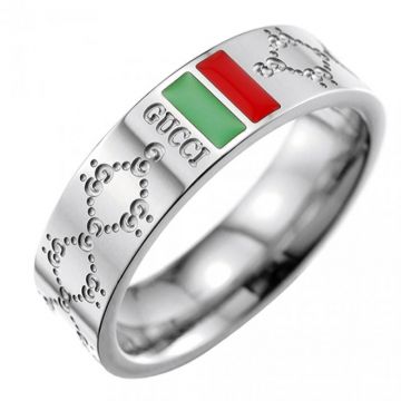 2022 Gucci New Style Silver Green And Red Web Icon Engraved GG Logo Ring New York