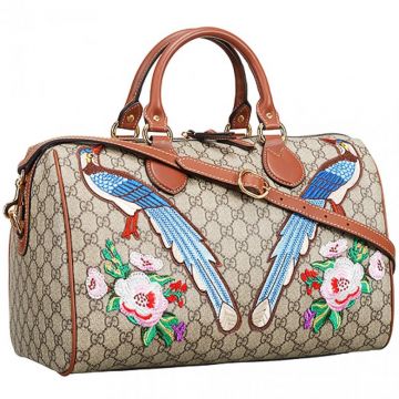 Gucci Garden Souvenir Birds & Flower Detail Brown Boston Bag Top Handle Online Australia Lady