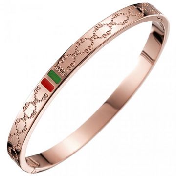 Delicate Gucci Icon Rose Gold Red And Green Web GG Logo Pattern Bangle Online Price