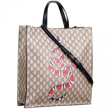 Gucci GG Supreme Snake Detail Black Leather Top Handles Female Canvas Monogram Tote Bag Replica 
