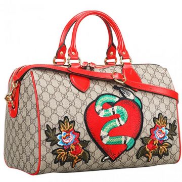 Gucci Copy Red Limited Edition Boston Bag Heart Snake Flower Motif Double Handle Sexy Celebrity