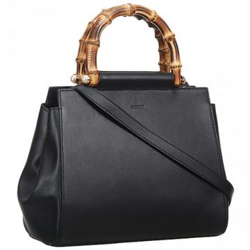  Gucci Nymphaea Black Leather Two Bamboo Handle & Pearl Shoulder Bag Price In Malaysia 453766 DVU0G 1000