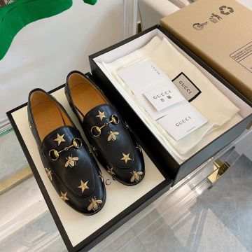 Low Price Horsebit Motif Goden Bee Star Embroidery Pattern Jordaan -  Gucci Black Leather Women's Loafers