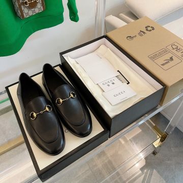  Gucci Black Leather Folded Heels Brass Horsebit Hardware Women's Hot Selling Loafers For Sale 414998 DLC00 1000