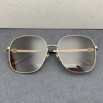 Fake Gucci Square Metal Frame Translucent Brown Lens Overlapping GG Detail Legs Red Tip Unisex Sunglasses Hot Selling GUCS087