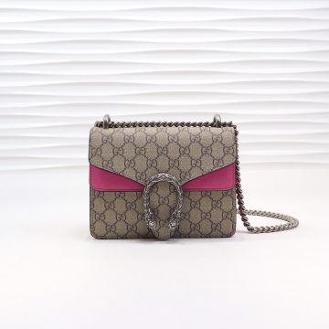 2022 New Beige GG Supreme Canvas Rose Pink Leather Trim Sliding Silver Chain Dionysus—Faux Gucci Cute Women'S Mini Wallet