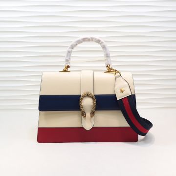 Top Sale White Leather Red-Blue Detail Bamboo Handle Gold Tiger Head Buckle Dionysus— Gucci Women'S Elegant Shoulder Bag