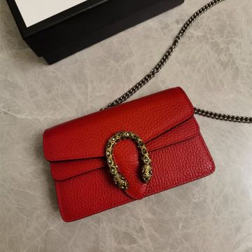  Gucci Dionysus Hibiscus Red Textured Leather Crystal Gold Tiger Head Accessory Keychain Chain Shoulder Strap Women'S Super Mini Bag