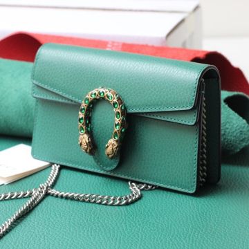Cheapest Crystals Gold Tiger Head Green Embossed Leather Chain Shoulder Strap Dionysus—Replica Gucci Fashion Super Mini Bag