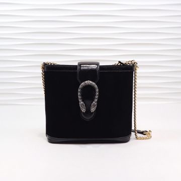 Low Price Black Suede Leather Trim Silver Accessories Gold Chain Strap Dionysus—Clone Gucci Medium Bucket Bag For Ladies