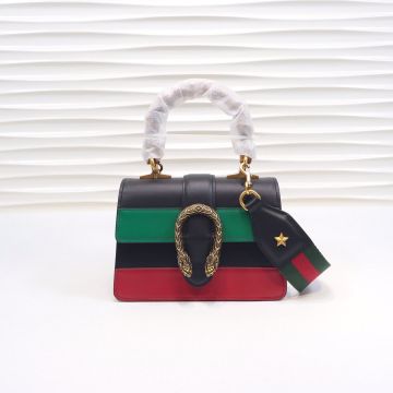 Good Review Copy Gucci Dionysus Black Leather Adjustable Red-Green Web Strap Bamboo Handle Ladies Elegant Mini Top Handle Bag