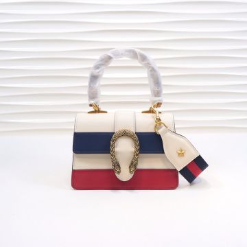  Gucci Dionysus Bamboo Handle Blue-Red-White Leather Gold Tiger Head Buckle Flap Detail Ladies Luxury Mini 2 Way Handbag