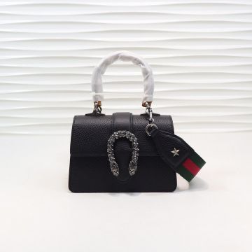 Online Bamboo Handle Black Leather Red-Green Stripe Crystal Silver Tiger Head Dionysus—Clone Gucci Contrast Women'S Classic Tote Bag
