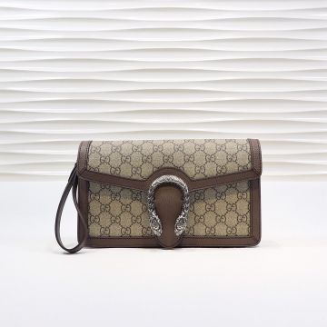 Top Quality GG Supreme Canvas Brown Leather Trim Flap Tiger Head  Magnetic Buckle Dionysus—Replica Gucci  Cluth Bag For Elegant Ladies