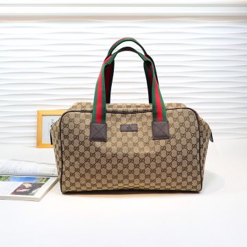 Best Website Beige Canvas Brown Leather Trim Red-Green Web Handle Zipper GG Supreme Canvas—Fake Gucci Sherry Line Boston Bag