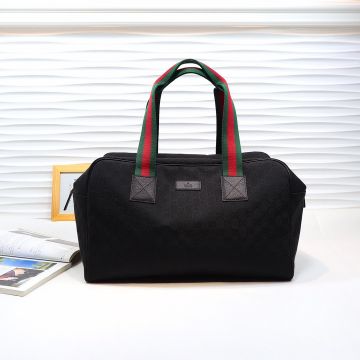 Faux Gucci Sherry Line Boston Black GG Canvas Red -Green Web Handle Men'S Fashion Travel Bag