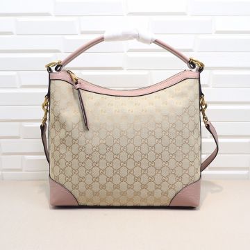 Cheapest Original Canvas Pink Leather Trim Gold Interlocking G Logo GG Supreme—Fake Gucci Zipper Design Women'S Hobo Bag