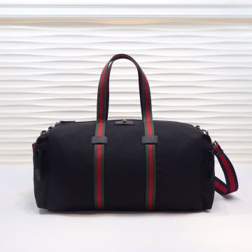 Fake Gucci Supreme Black Tech Canvas Zip Closure Two Tone Webbing Handles Adjustable Shoulder Straps Neutral Practical Bag