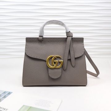 Best Discount Grey Embossed Leather Gold Logo Flap Detail GG Marmont— Gucci 2 Way Hand Shoulder Bag For Ladies