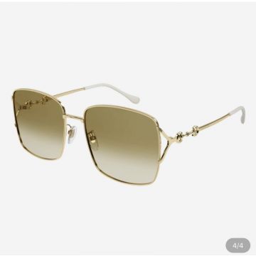 Top Sale Golden Metal Frame Yellow Lens & Horsebit GG Detail X-Shaped Legs White Tip GG1018SK - Phony Gucci Unisex Sunglasses Best Price 