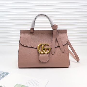 Clone Gucci GG Marmont Collection Women'S Taupe Pink Look Leather Material Gold Logo Flap Design Elegant Handbag
