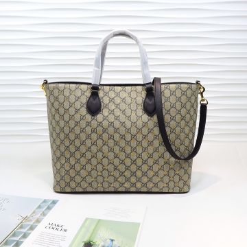 For Sale Beige Coated Canvas Black Leather Trim Top Magnetic Closure GG Marmont — Faux Gucci Large Capacity Women'S Bag