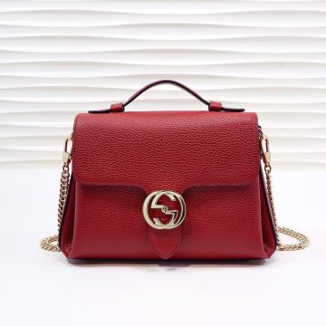 Online Red Grain Leather Gold Chain Strap Top Handle GG Marmont —Imitated Gucci Classic Shoulder Bag For Gentle Women 