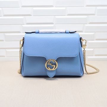 Copy Gucci GG Marmont Dollar Blue Calfskin Interlocking G Top Handle Ladies Chic Shoulder Bag