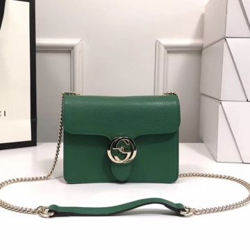 Replica Gucci Interlocking G Logo Green Calfskin Top Handle High Quality Ladies Shoulder Bag