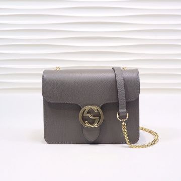 Hot Selling Gold Chain Grey Leather Interlocking G Collection—Fake Gucci Understated Shoulder Bag For Women