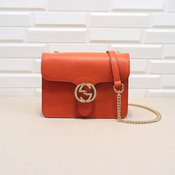Best Discount Orange Leather Interlocking G Detail Collection—Faux Gucci Lively Style High End Crossbody Bag For Female