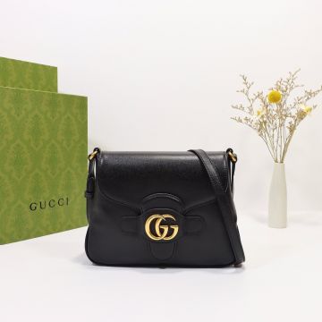 Top Quality Black Smooth Leather Flap With Double G Logo Hoop Epilogue Collection— Gucci Women'S Small Messenger Bag
