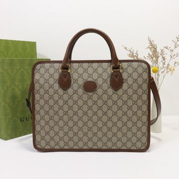 Replica Gucci GG Supreme Canvas Leather Detail Double Handle Design Zip Closure Rectangular Men'S Large Briefcase