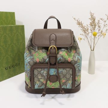 Low Price Animal Flower Print Canvas Leather Detail Flap Drawstring GG Retro—Limited Gucci Premium Women'S Backpack