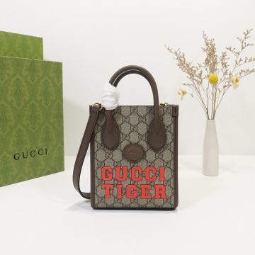 High End GG Canvas Tiger Letter Print Red Green Stripe Detail Interlocking G Oval Leather— Gucci New Tote Bag For Unisex