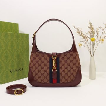 Top Quality Burgundy Original GG Canvas Blue-Red Web Leather Trim Jackie 1961— Gucci Women'S Small Shoulder Bag
